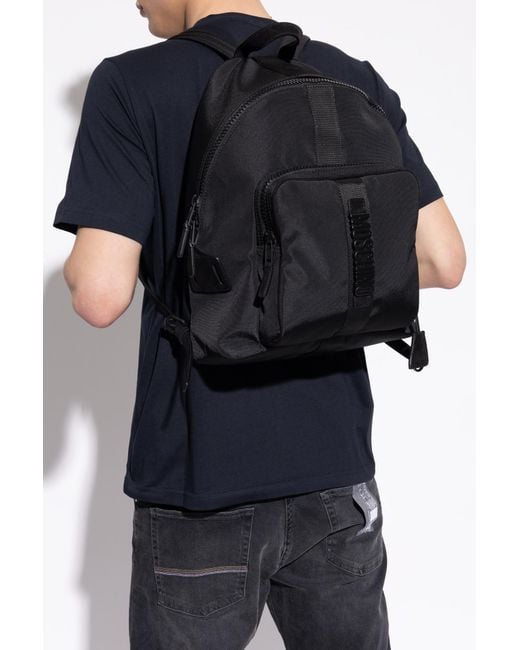 Moschino Black Logo Detailed Zipped Backpack for men