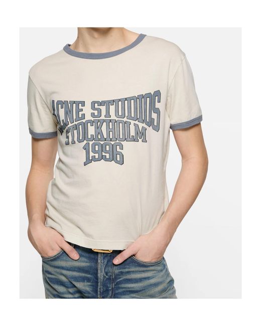 Acne White Graphic T-Shirt for men