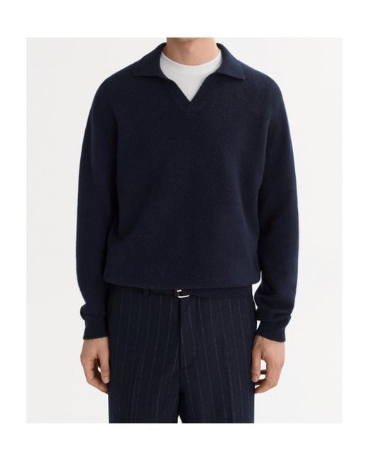 Soft Goat Blue Cashmere Polo Sweater for men