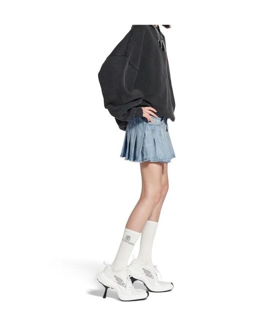 Balenciaga Blue Pleated Denim Mini Skirt