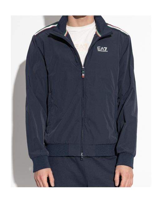 EA7 Blue Logo-Printed Zipped Jacket for men