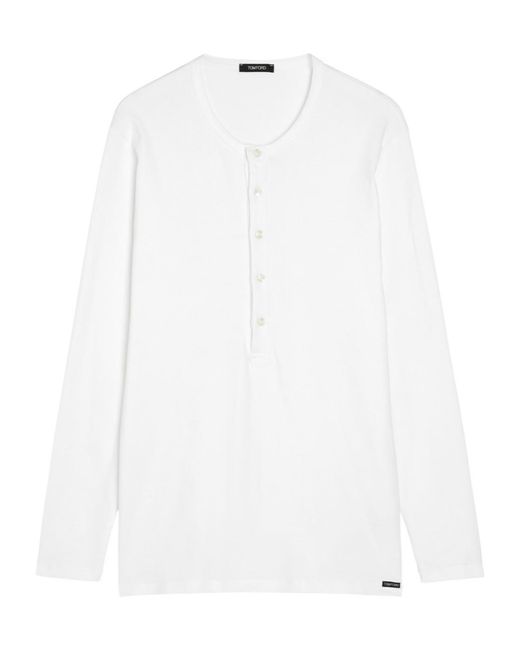Tom Ford White Henley Stretch-Cotton Top for men