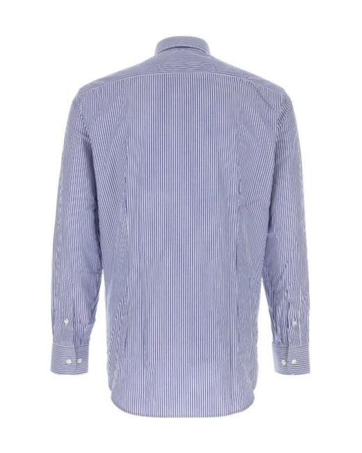 Etro Blue Vertical-Stripe Logo-Embroidered Shirt for men