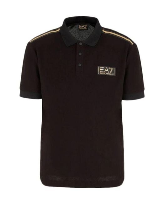 EA7 Black Logo-Patch Cotton Polo Shirt for men