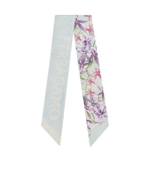 Ferragamo White Gaia Print Silk Bandeau