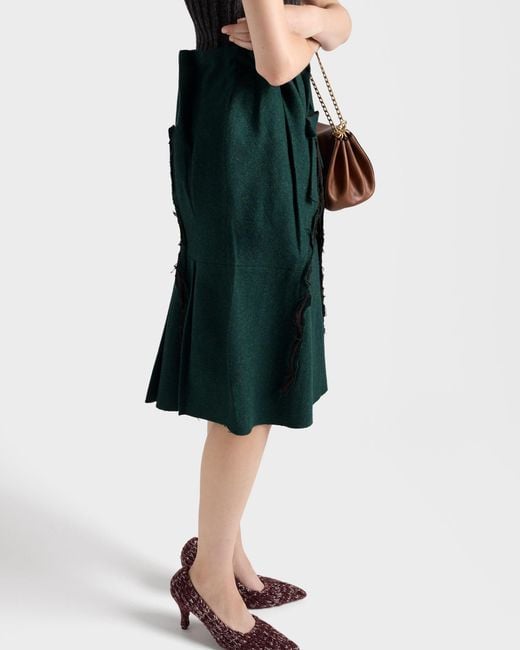 Prada Green Shetland Wool Midi Skirt