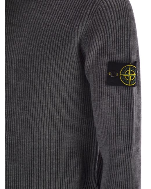 Stone Island Gray Finely Ribbed Turtleneck Sweater for men