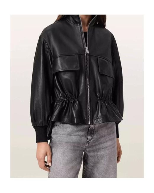 AllSaints Black Leather Flor Jacket
