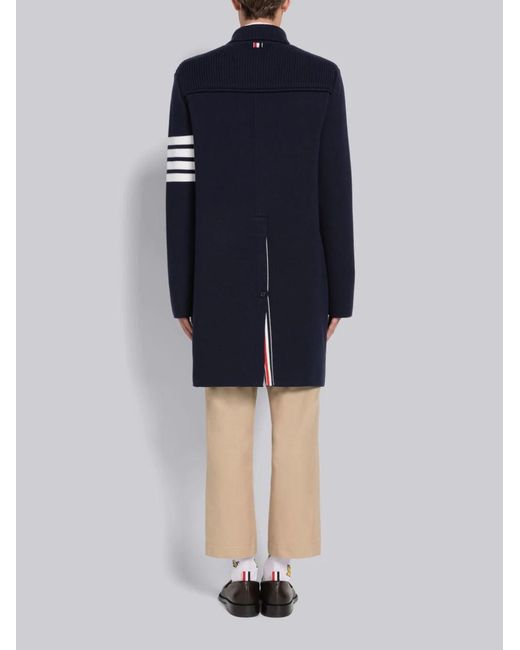 Thom Browne Blue 4-Bar Knitted Longline Cardigan for men