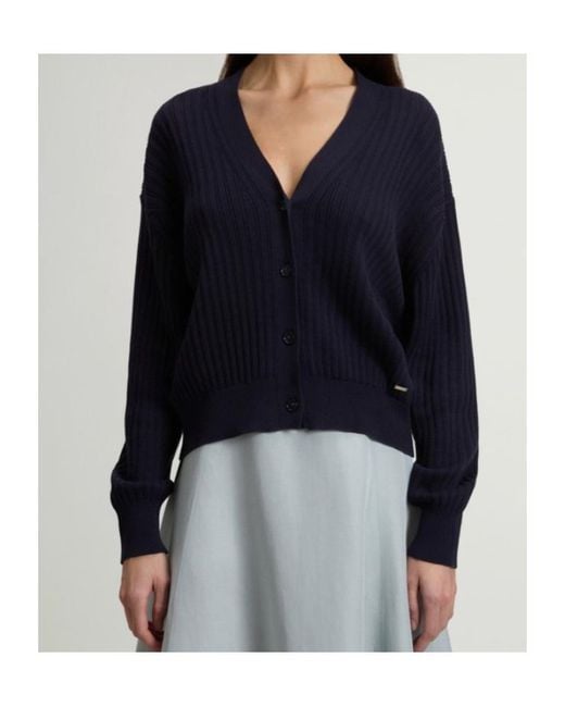 Woolrich Blue V-Neck Ribbed Cardigan