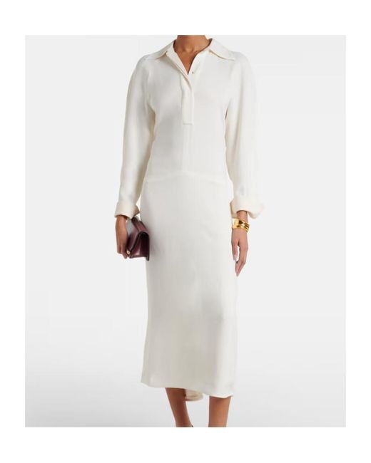 Victoria Beckham White Collared Long-Sleeved Dress