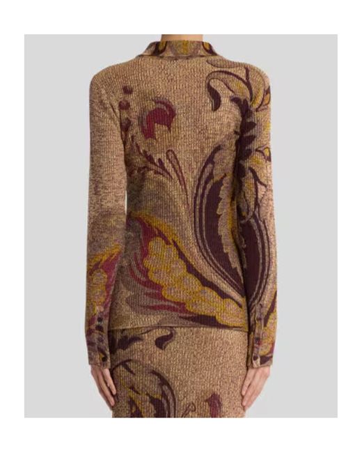Etro Brown Daffodil Motif Ribbed Cardigan
