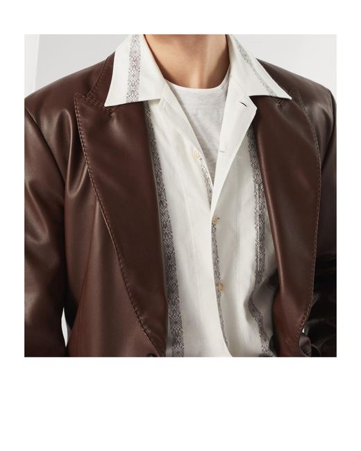 Brunello Cucinelli Brown Leather Blazer for men