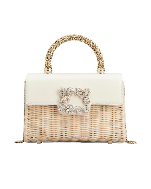 Roger Vivier White Wicker Jewel Mini Flower Strass Buckle Clutch Bag