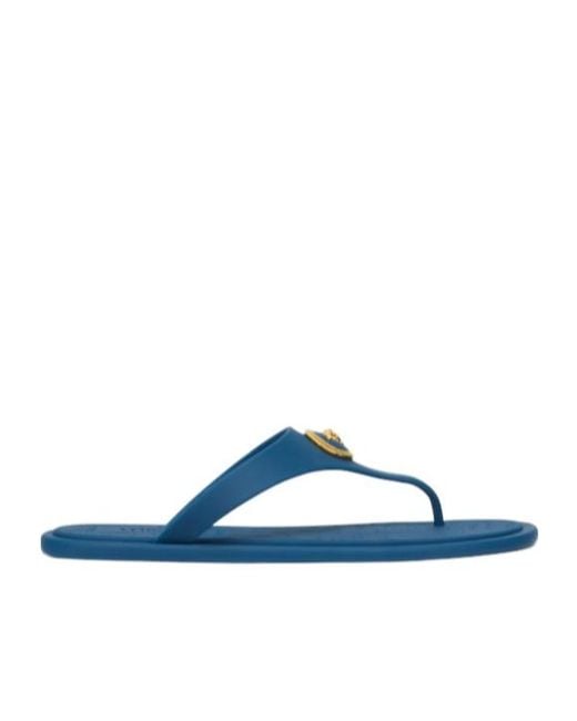 Versace Blue Alia Thong Strap Flat Sandals