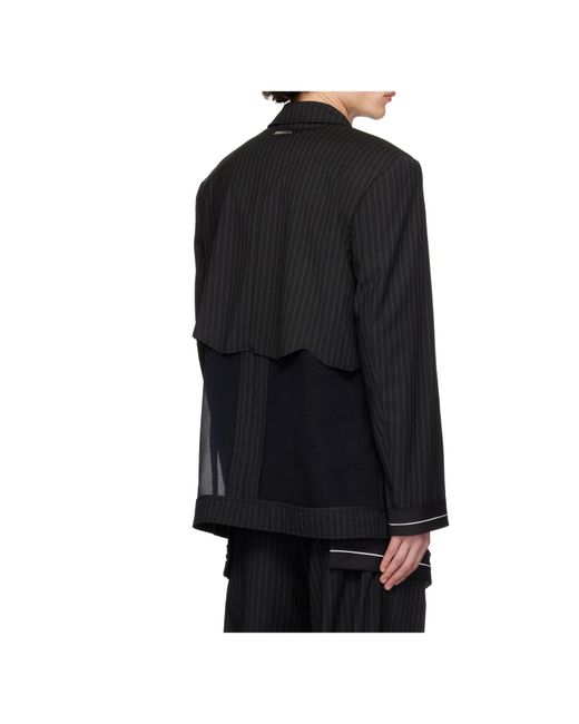 ANDERSSON BELL Black Sheer Panel Pinstripe Blazer for men