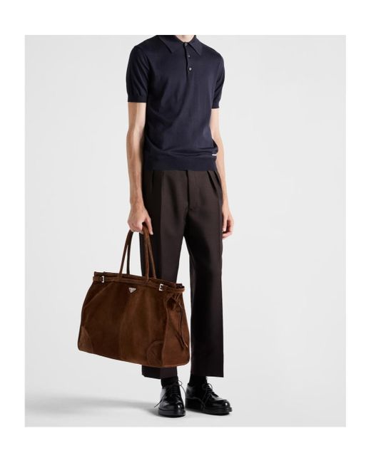 Prada Blue Logo-Jacquard Short-Sleeved Polo Shirt for men