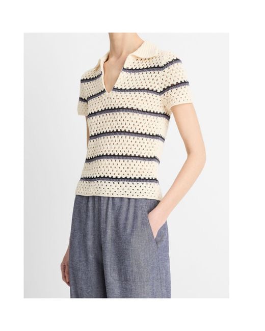 Vince Blue Macrame Striped Top