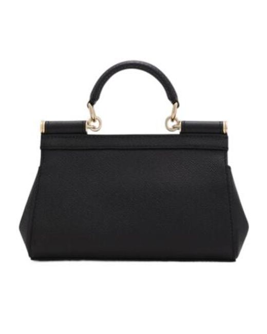Dolce & Gabbana Black Sicily Logo Plaque Small Tote Bag