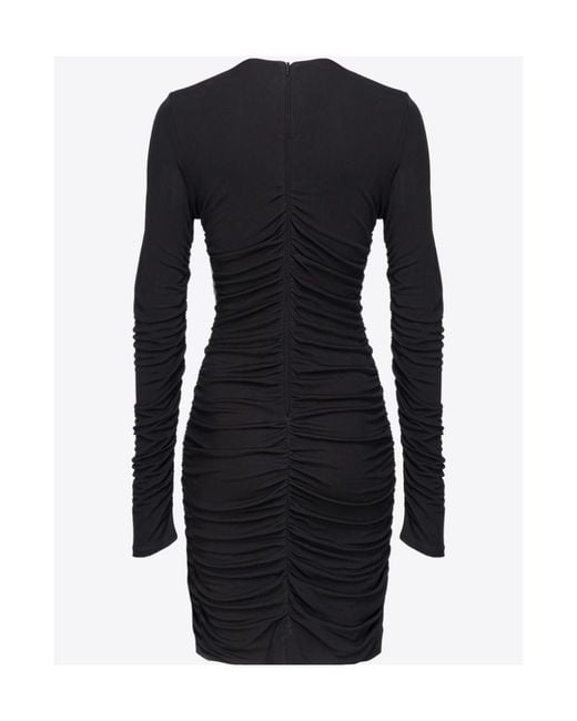 Pinko Black Gathered V-Neck Minidress