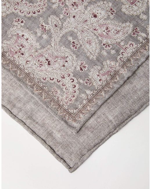Brunello Cucinelli Gray Double-Face Graphic-Print Pocket Square for men