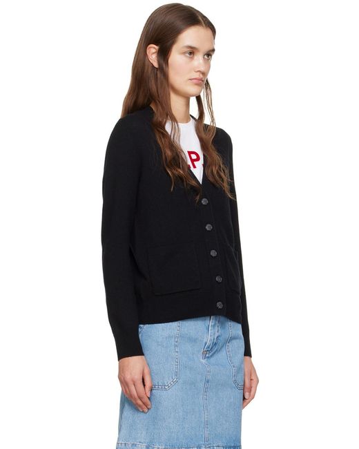 A.P.C. Black V-Neck Logo Embroidered Cardigan