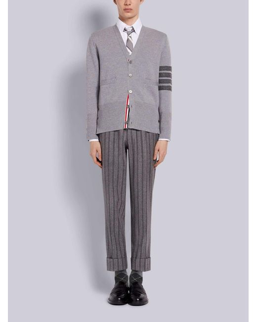 Thom Browne Gray 4-Bar V-Neck Shetland Wool Cardigan for men