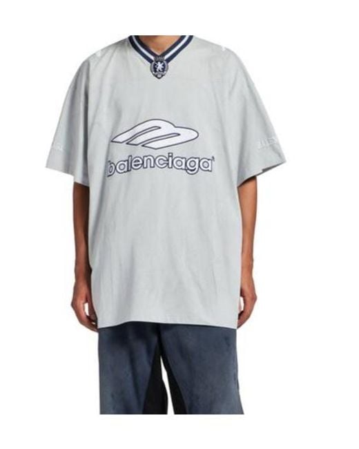 Balenciaga White 3B V-Neck Oversized Football T-Shirt for men