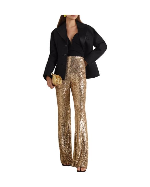 Akris Natural Sequined Stretch Silk Mesh Flared Pants