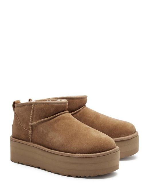 Ugg Brown Classic Ultra Mini Suede Flatform Boots