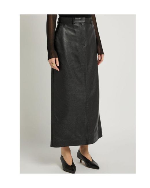 Totême Black Grained Leather Midi Skirt