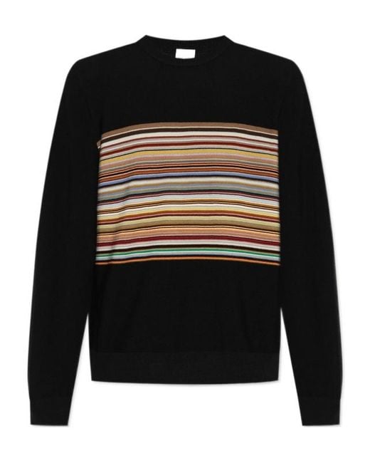 Paul Smith Black Striped Crewneck Knit Jumper for men