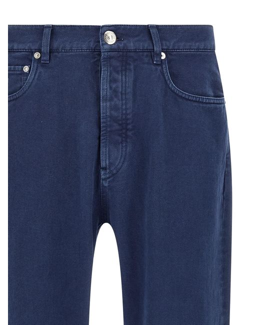 Brunello Cucinelli Blue Garment-Dyed Logo-Patch Jeans for men