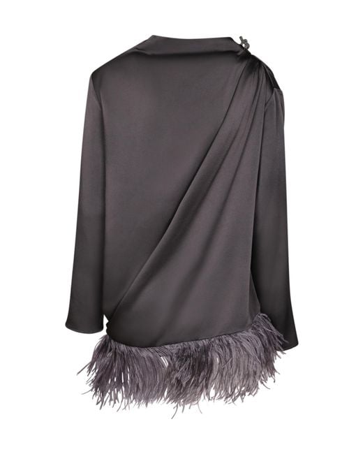 Fabiana Filippi Gray Ostrich Feather-Trimmed Top