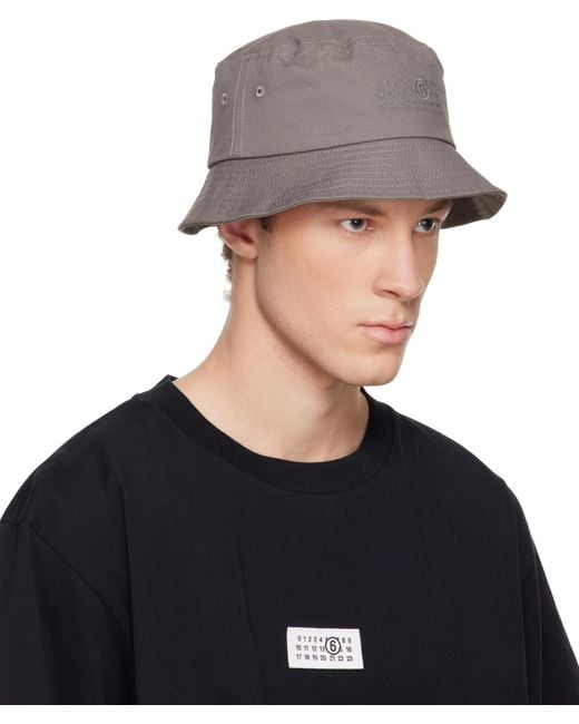MM6 by Maison Margiela Gray Logo Embroidered Bucket Hat for men
