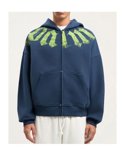 Palm Angels Blue Big Neck Logo-Print Zip-Up Hoodie for men