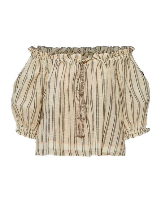Ulla Johnson Natural Paros Ruffled Striped Top