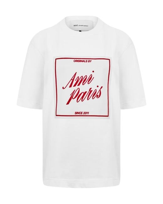 AMI White Logo Crew Neck T-Shirt