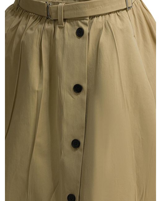 Prada Natural Pleated Belted Midi Skirt