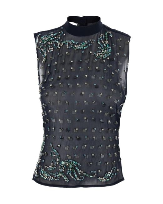 Dries Van Noten Blue High-Necked Sleeveless Top