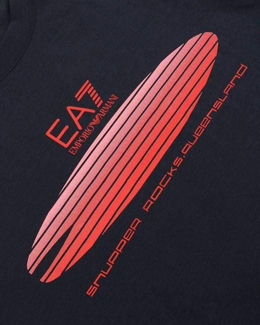 EA7 Blue Logo Printed T-Shirt With Round Neck for men