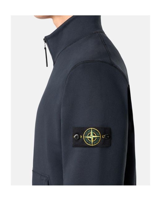 Stone Island Blue Compass Patch Zip Up Sweatshirt for men