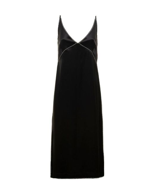 Dries Van Noten Black Sequin Embellished Satin Slip Dress