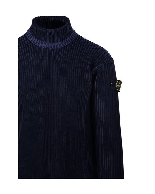 Stone Island Blue Logo Patch Roll Neck Ribbed Jumper for men