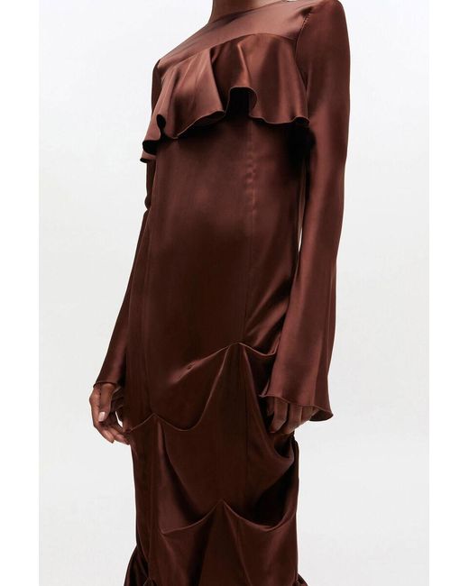 Ganni Red Draped Long-Sleeve Maxi Dress