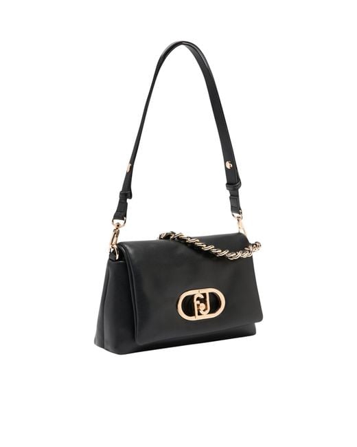 Liu Jo Black Lapuffy Medium Chain Strap Logo Shoulder Bag