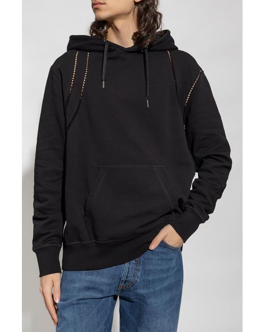 McQueen Blue Cut-Out Detailed Drawstring Hoodie for men