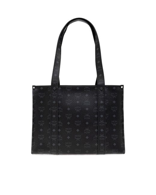 MCM Black Aren Monogram Large Tote Bag
