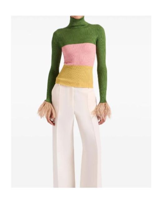 LaDoubleJ Green La Doublej High Kick Feather-Cuff Knitted Top