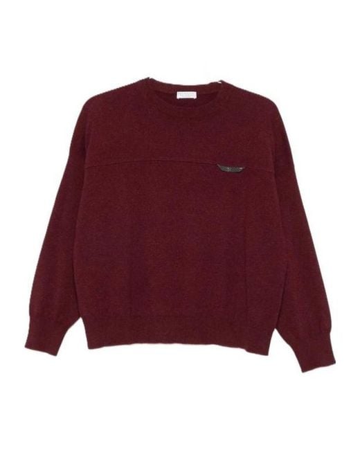 Brunello Cucinelli Red Monile Detailed Cropped Sweater
